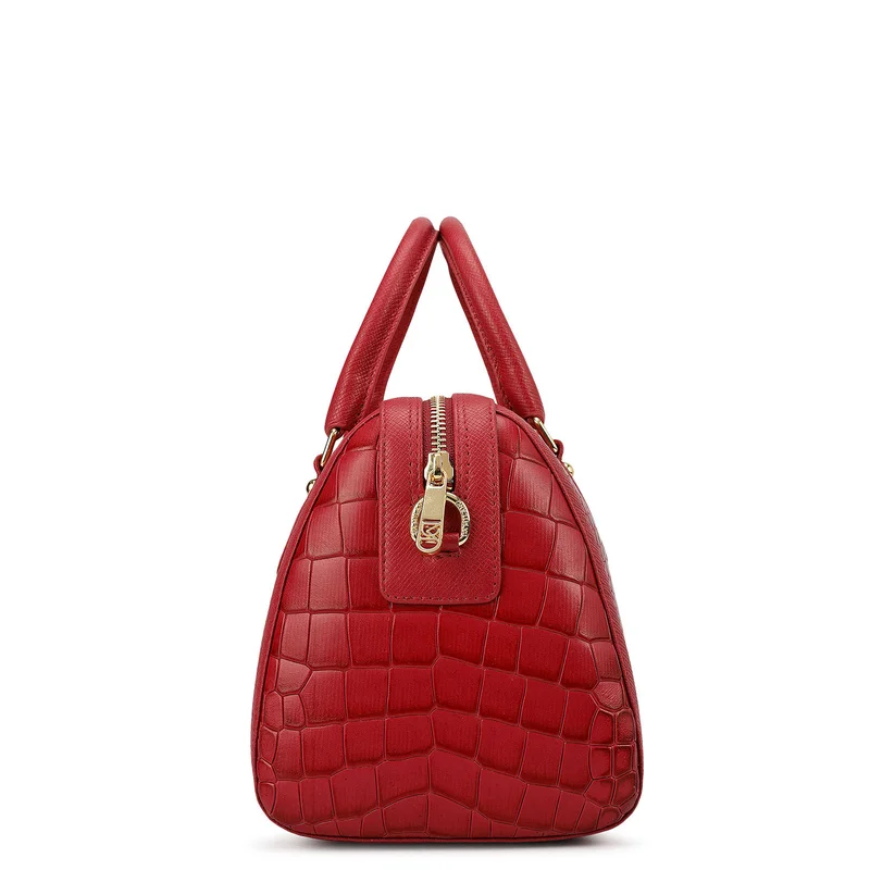 Da Milano Plumberry Medium Croco Leather Bowler - Plumberry for Women | Best Price UAE